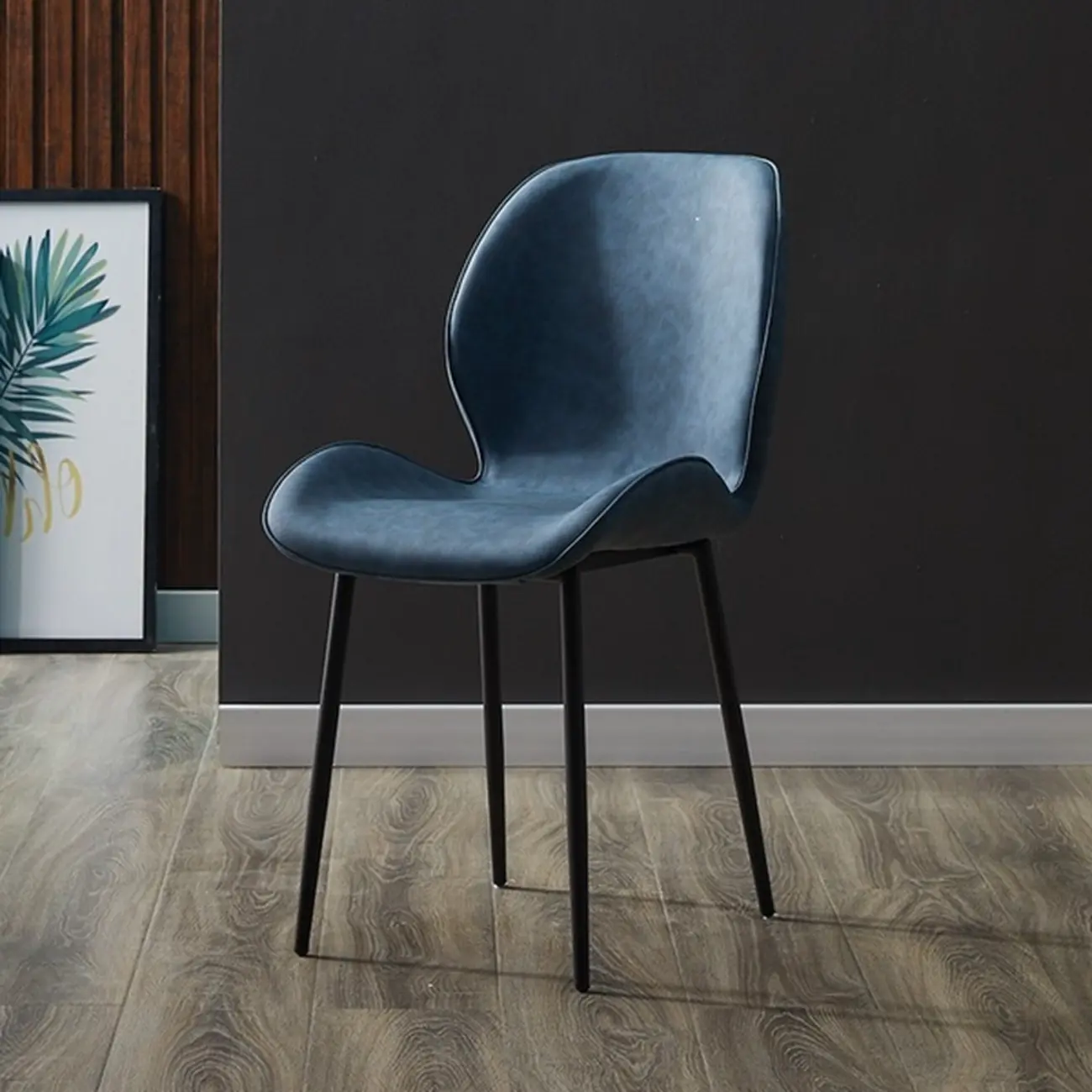 Modern Wingback Faux Leather Upholstered Metal Dining Chair