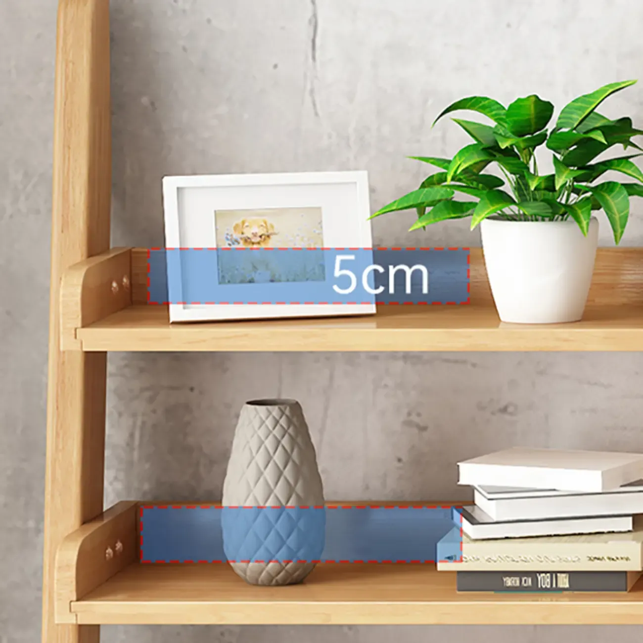 Narrow Modern Solid Wood 5-Tier Open Ladder Bookcase