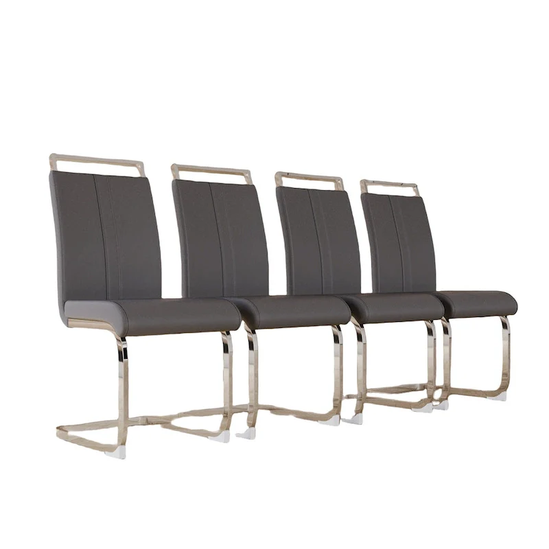 PU Leather High Back Upholstered Dining Chair w/ Metal Legs(Set of 4)
