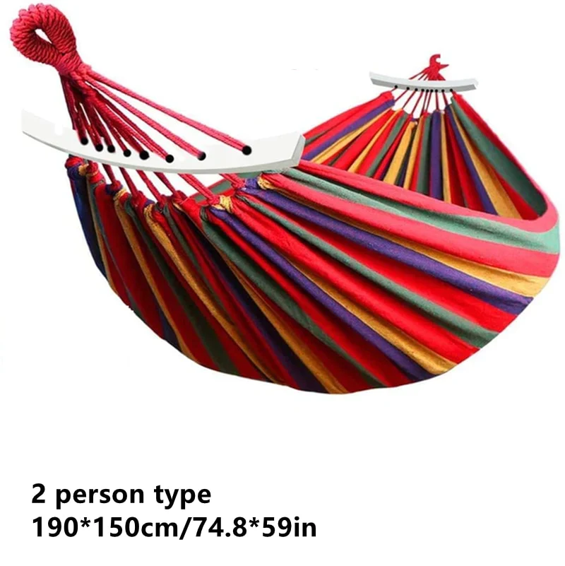 HULIANFU Outdoor Hammock Portable Garden Hammock Sports Home Travel Camping Swing Canvas Stripe Hang Bed Hammock Double Single People - Deanwangkt