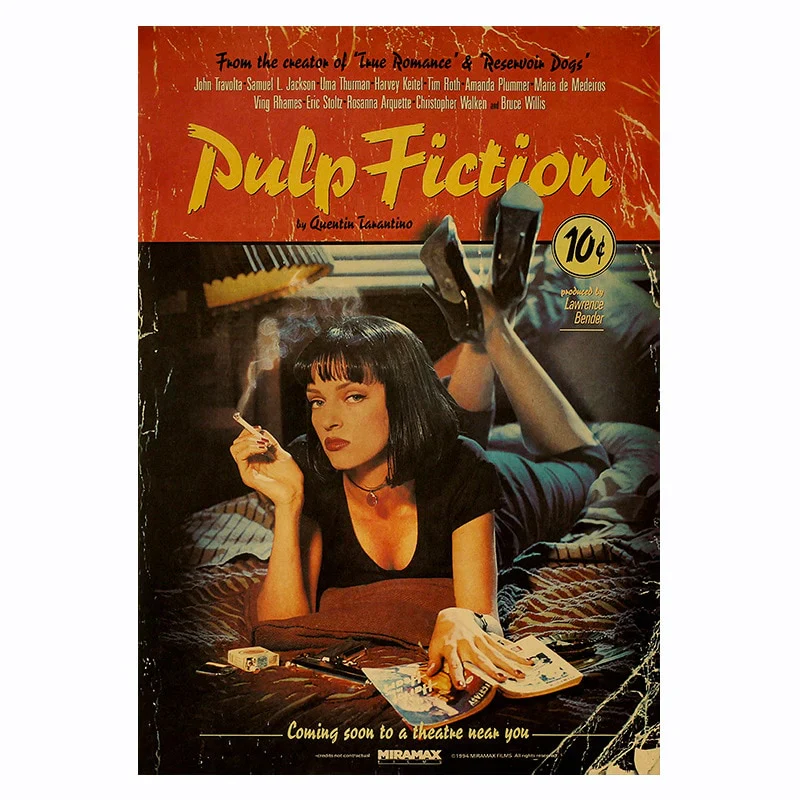 HULIANFU Movie Pulp Fiction Poster Retro Kraft Paper Poster Bar Room Decoration Painting Art Wall Sticker Picture - Deanwangkt