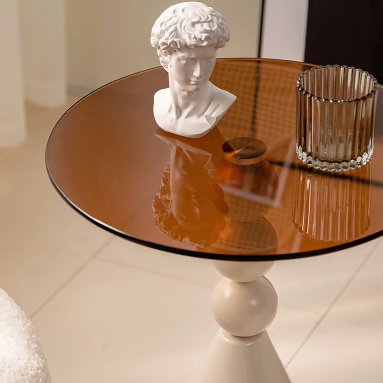 Elegant Glass Round End Table with Iron Pedestal Base