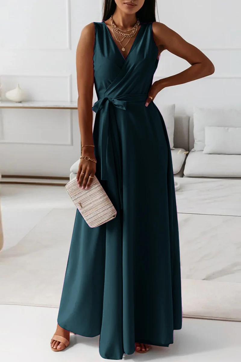 hulianfu Celebrities Elegant Solid With Belt V Neck Evening Dress Dresses(4 Colors) - Deanwangkt