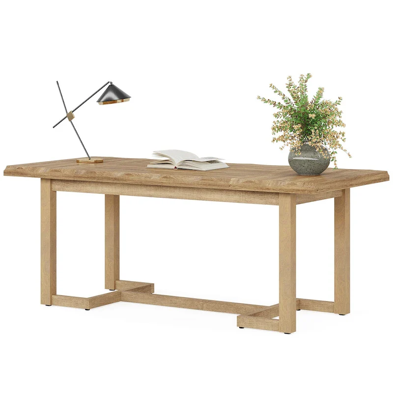 62.2-inch Wood Rectangular Computer Desk with Solid Wood Legs