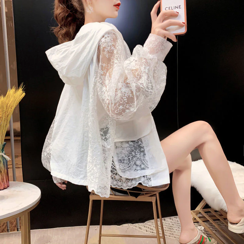 Hulianfu Basic Jackets Women Lace Hollow Out Elegant Sun-proof Summer Vacation Simple All-match Mujer Loose Leisure Thin Korean Fashion - Deanwangkt