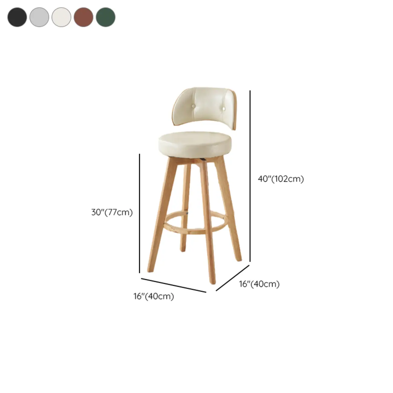 Natural Wood Round Leather Swivel Bar Stools