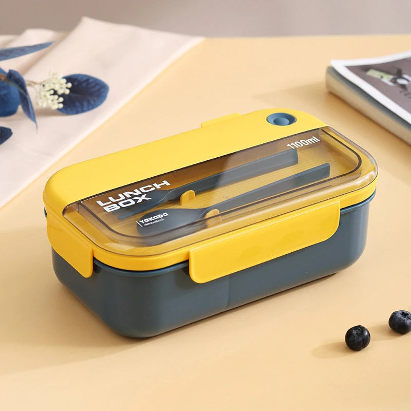 HULIANFU Lunch Box 2 Layers Grids Student Office Worker Microwave Hermetic Bento Box Outdoor Picnic Fruit Food Container with Fork Spoon - Deanwangkt