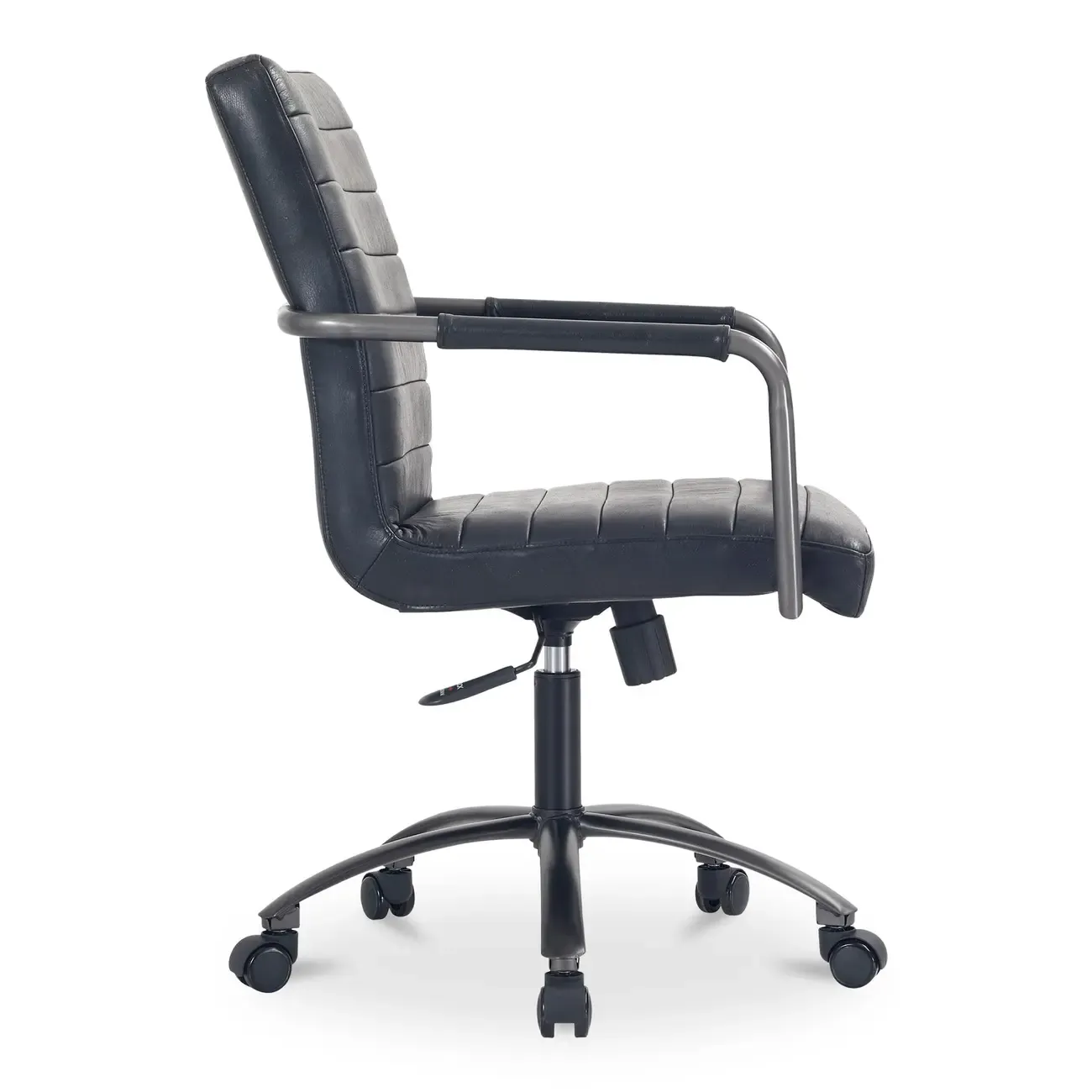 Mid-Back Genuine Leather Swivel Desk Chair with Arms