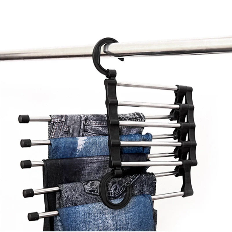 HULIANFU Stainless Steel Hangers Storage Tie Clips Multi-function 5 Layers Clothes Pants Rack Jeans Drying Rack Double Hooks Save Space - Deanwangkt