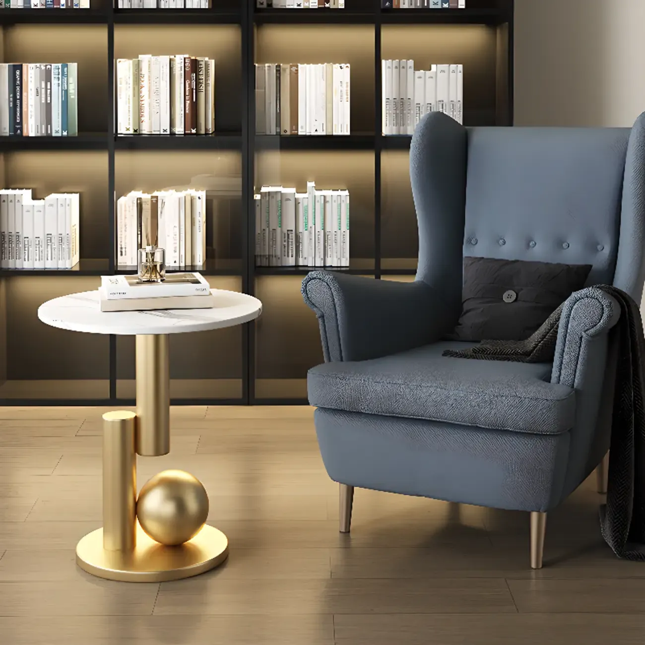 Glam Round Stone Top End Table Abstract Base