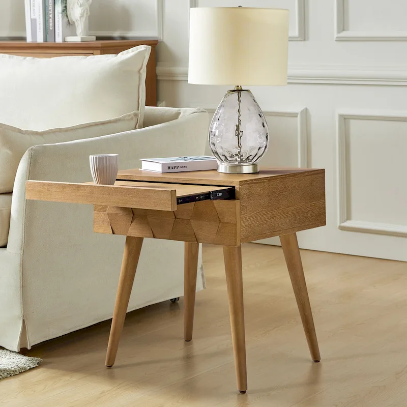 Julian Mid-century Modern End Table with Charging Station by HULALA HOME