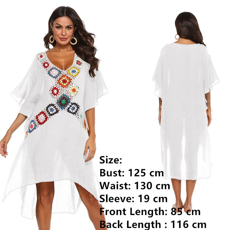 Women Beach Dress Cover-ups Swimsuit Cover Up Pareo Ups Beachwear White Dresses Bathing Suit for Woman Summer Ladies Tunic - Deanwangkt