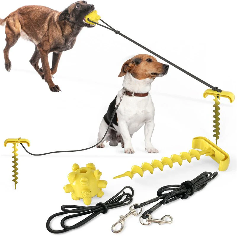 HULIANFU Training Stakes Portable Dog Leash Pile Tie-Out Stick Chew Toy Elasticity Chain for Outdoor Camping Backyard pet leash - Deanwangkt