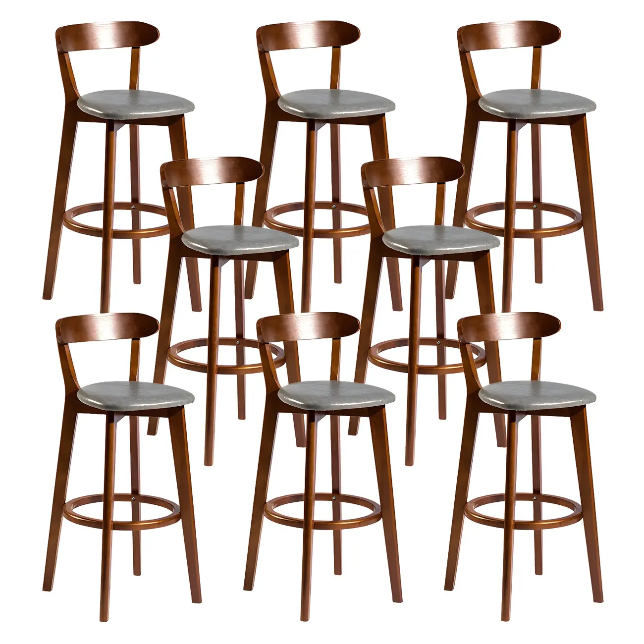 Wooden Upholstered Low Back Bar Height Stools Set of 2