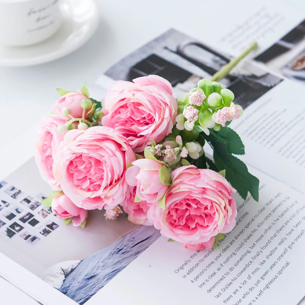 HULIANFU White Roses Artificial Flowers Silk Peonies Wedding Decorative Vases for Home Decor Bride Bouquet Foam Craft Gifts Fake Plants - Deanwangkt