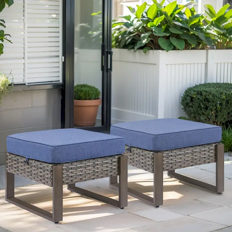 Gymojoy Outdoor Ottomans Footrest with Cushions - Grey