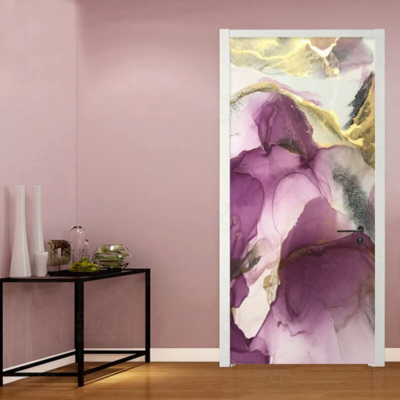 HULIANFU  PVC Self-Adhesive Waterproof Door Sticker Modern Abstract Light Luxury Hand-painted Artistic Landscape Wallpaper 3D Home Decal - Deanwangkt