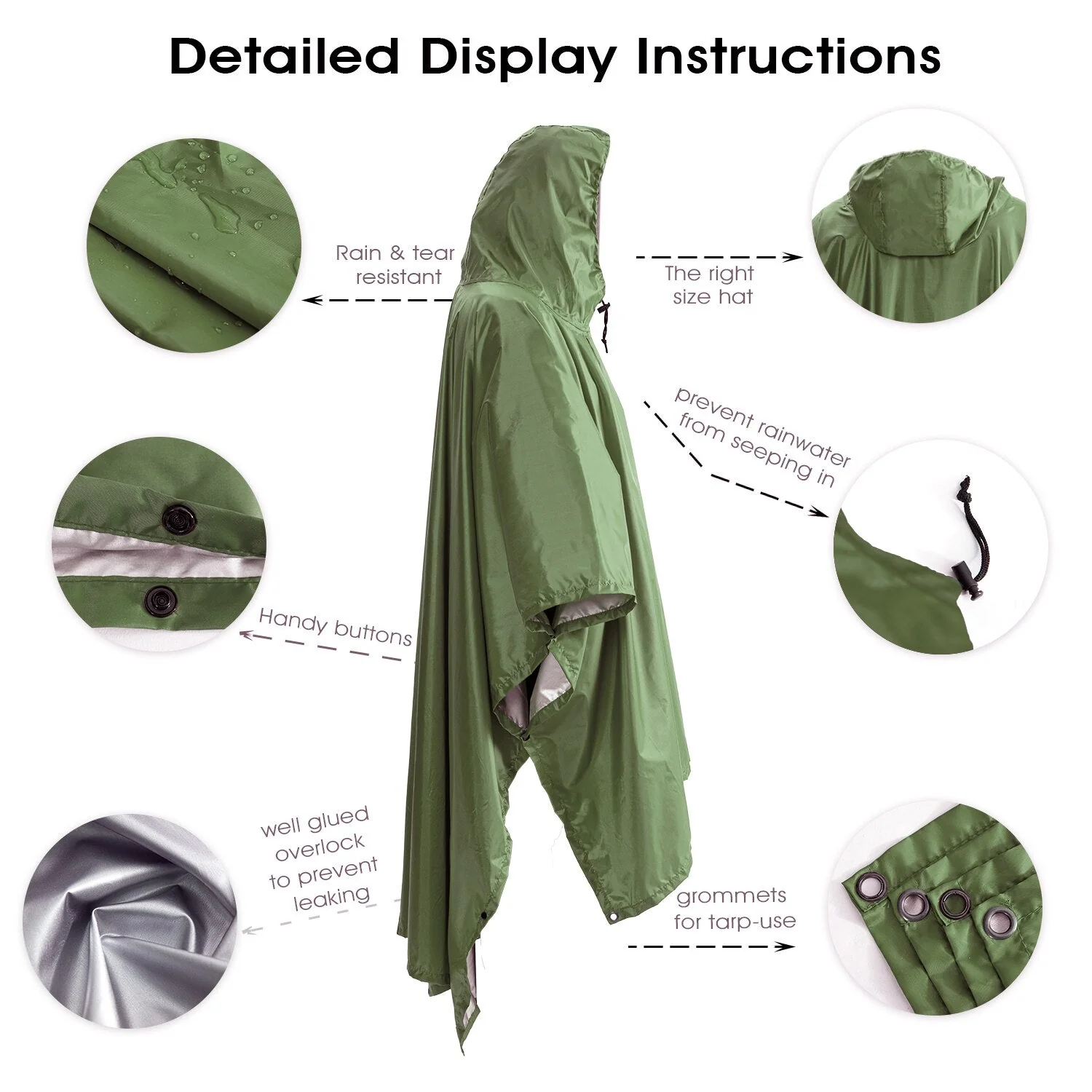 HULIANFU Portable Multifunctional 3 In 1 Rain Coat Hiking Camping Raincoat Poncho Mat Awning Durable Outdoor Activity Rain Gear Supplie - Deanwangkt