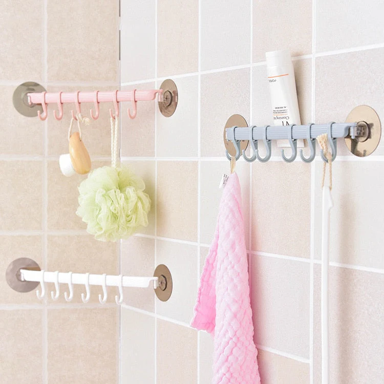 HULIANFU Strong Adhesive Wall Rack Suction Cup 6 Hooks Towel Bathroom Kitchen Holder Sucker Hanger Bathroom Powerful Hook Storage Rack - Deanwangkt
