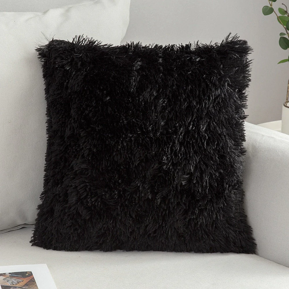 HULIANFU Solid Soft Fluffy Cushion Cover Decorative Sofa Pillow Cover Home Pillowcase White Pink Gray Shaggy Fur Cushion Cover 43x43cm - Deanwangkt