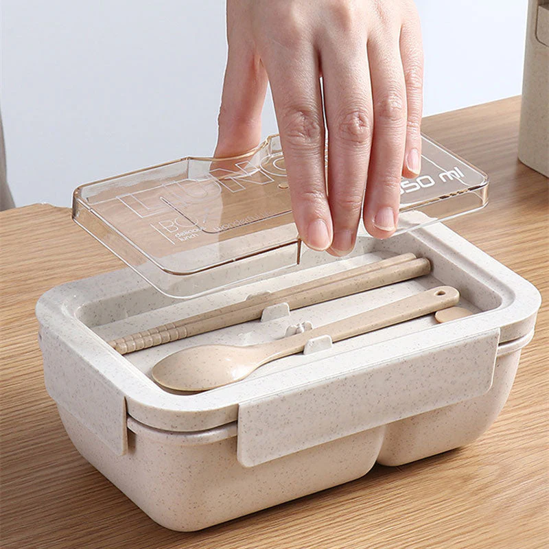 HULIANFU Wheat straw lunch box for kids plastic food storage container snacks box japanese style bento box with tableware soup cup - Deanwangkt