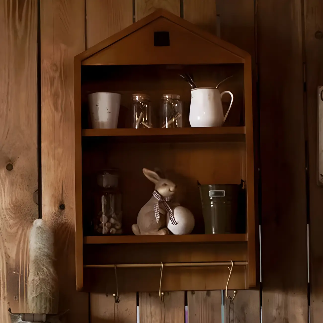 Classicial House-shaped 2 Shelves Floating Wood Display Cabinet