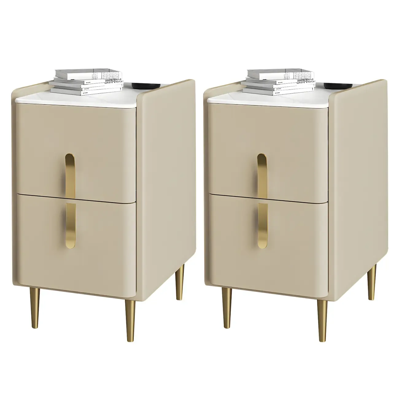 Glam Night Table with 2 Drawers – Off-White Finish