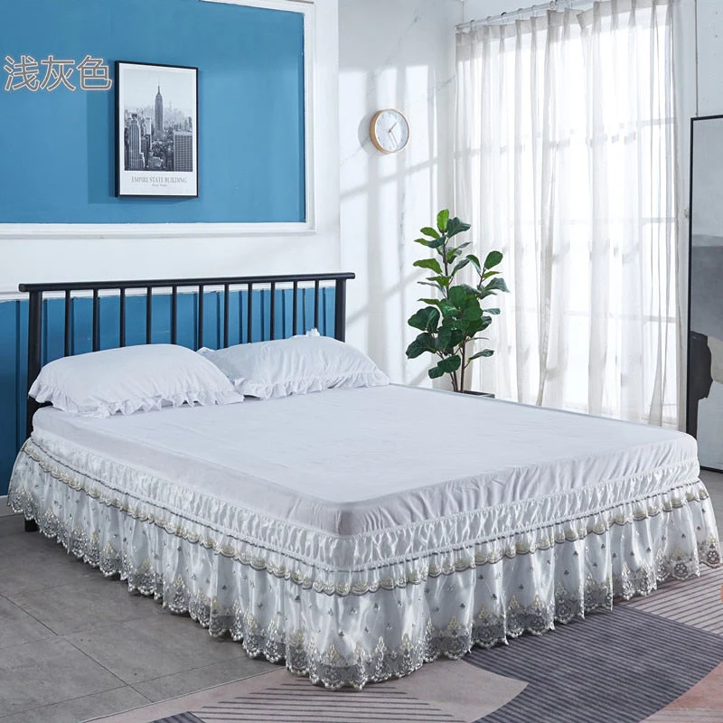 HULIANFU Top Selling Delicate Double Layers Luxury Stereoscopic Embroidered Flowers Lace Ruffle Bed Skirts with Strong Elastic Bed Cover - Deanwangkt
