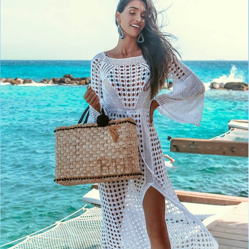 Sexy Cover Up Bikini Women Swimsuit Cover-up Beach Bathing Suit Beach Wear Knitting Swimwear Mesh Beach Dress Tunic Robe - Deanwangkt