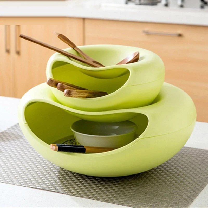 HULIANFU Multifunctional Plastic Double Layer Dry Fruit Containers Snacks Seeds Holder Desktops Plate Dish Organizer Storage Box Garbage - Deanwangkt