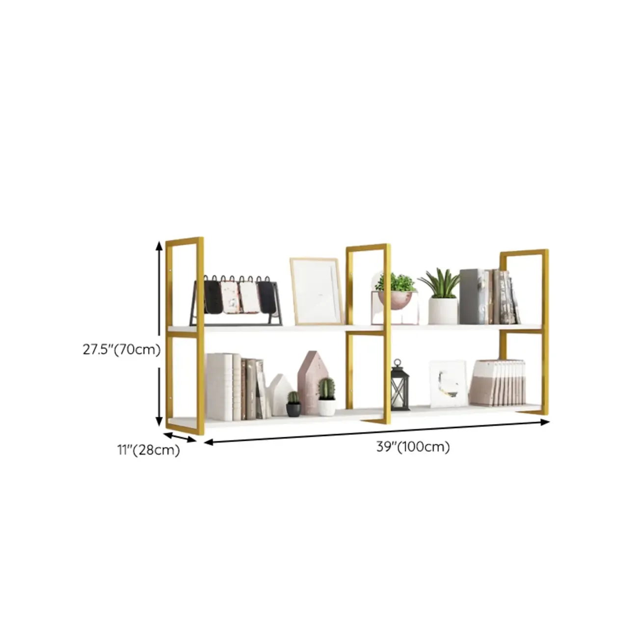 Modern Wall-Mounted Bookcase White Gold Display Shelf