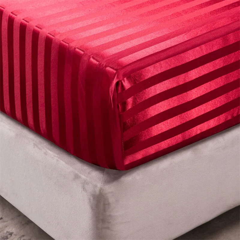 HULIANFU Luxury Jacquard Satin Stripe Silk Bed Sheet Set King Size High End Soft Smooth Queen Fitted Sheets with Elastic Band Bedsheet - Deanwangkt