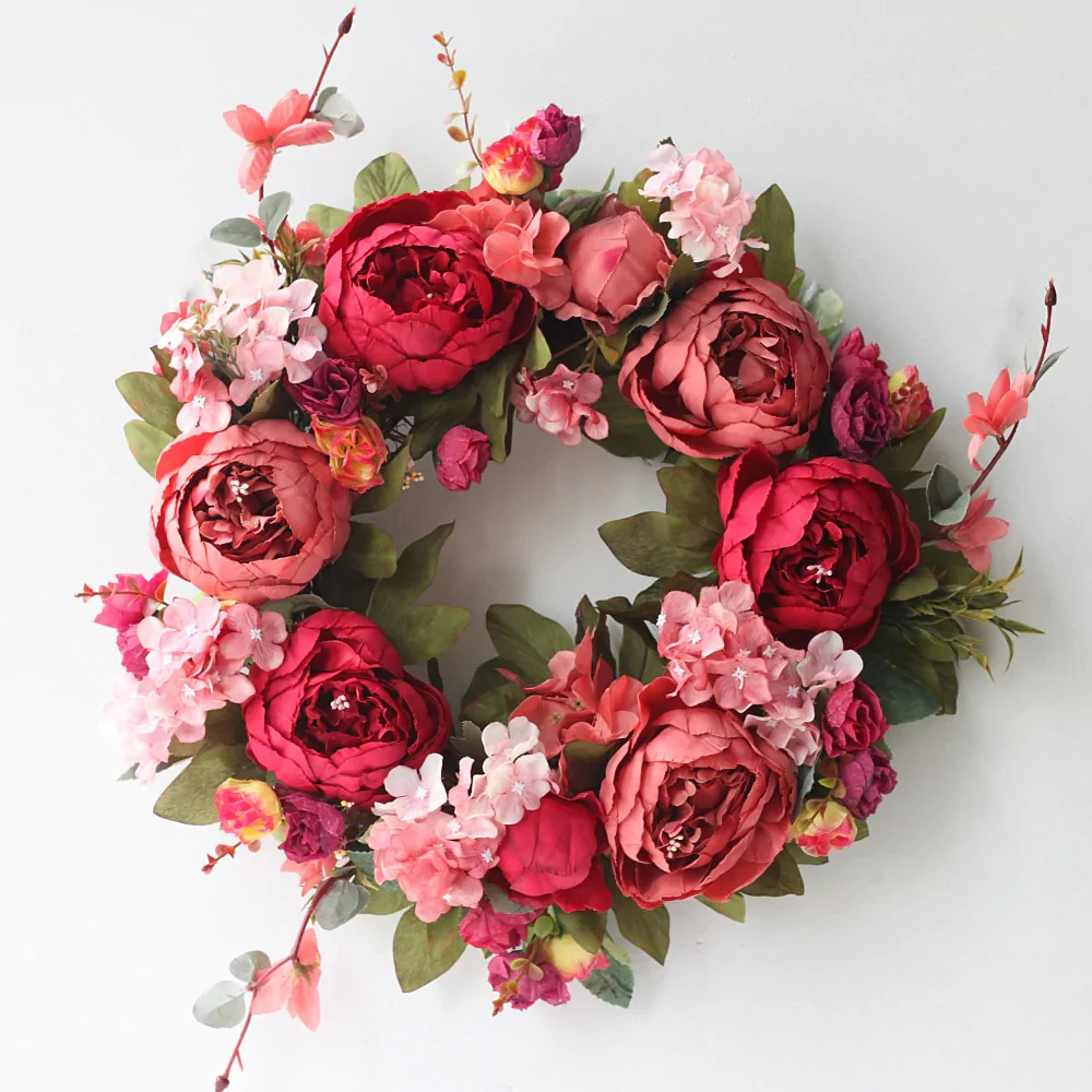 HULIANFU Peony simulated garland Rattan ring decoration Photography props Wedding wreath Flower home door Decoration - Deanwangkt