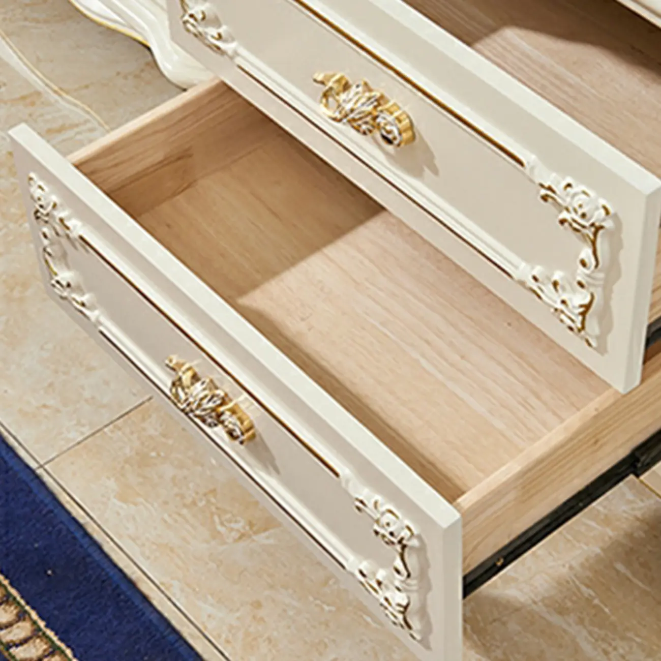 Glam White Wooden Glass Curio Cabinet with Drawers