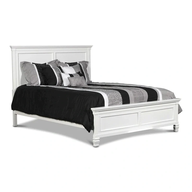 Umi Twin Size Bed, Classic Panel Design with Molded Details, White Wood