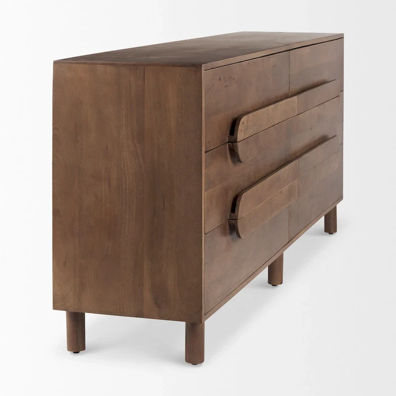 Astrid Medium Brown Solid Mango Wood 6 Drawer Sideboard - 74.3L x19.8W x 29.5H