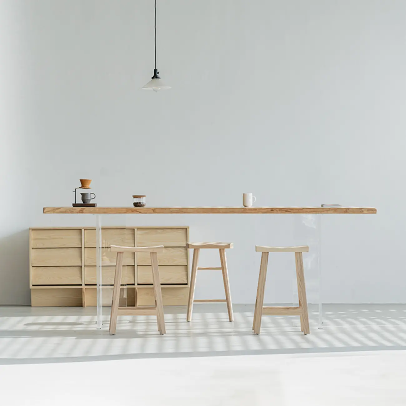 Scandinavian Clear Plastic Base Bar Tables with Wooden Top