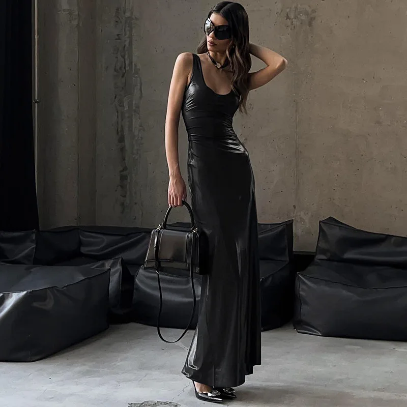 Fashion Sleeveless Split Maxi Dress Elegant Outfits for Women Party Club Long U Neck Tank Dresses Bodycon Spring - Deanwangkt