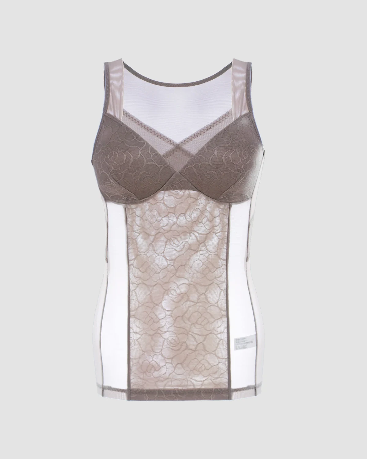 Tall Floral Crochet Mesh Longline Camisole with Built-In Cup, No-Bra Back-Beauty Shaping Base Layer Women's Underwear