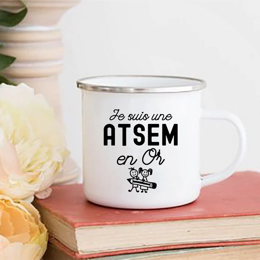 HULIANFU Merci Maîtresse/Atsem Print Coffee Mug Creative Enamel Cups Drinks Water Milk Cup Mug School Home Handle Drinkware Teacher Gifts - Deanwangkt