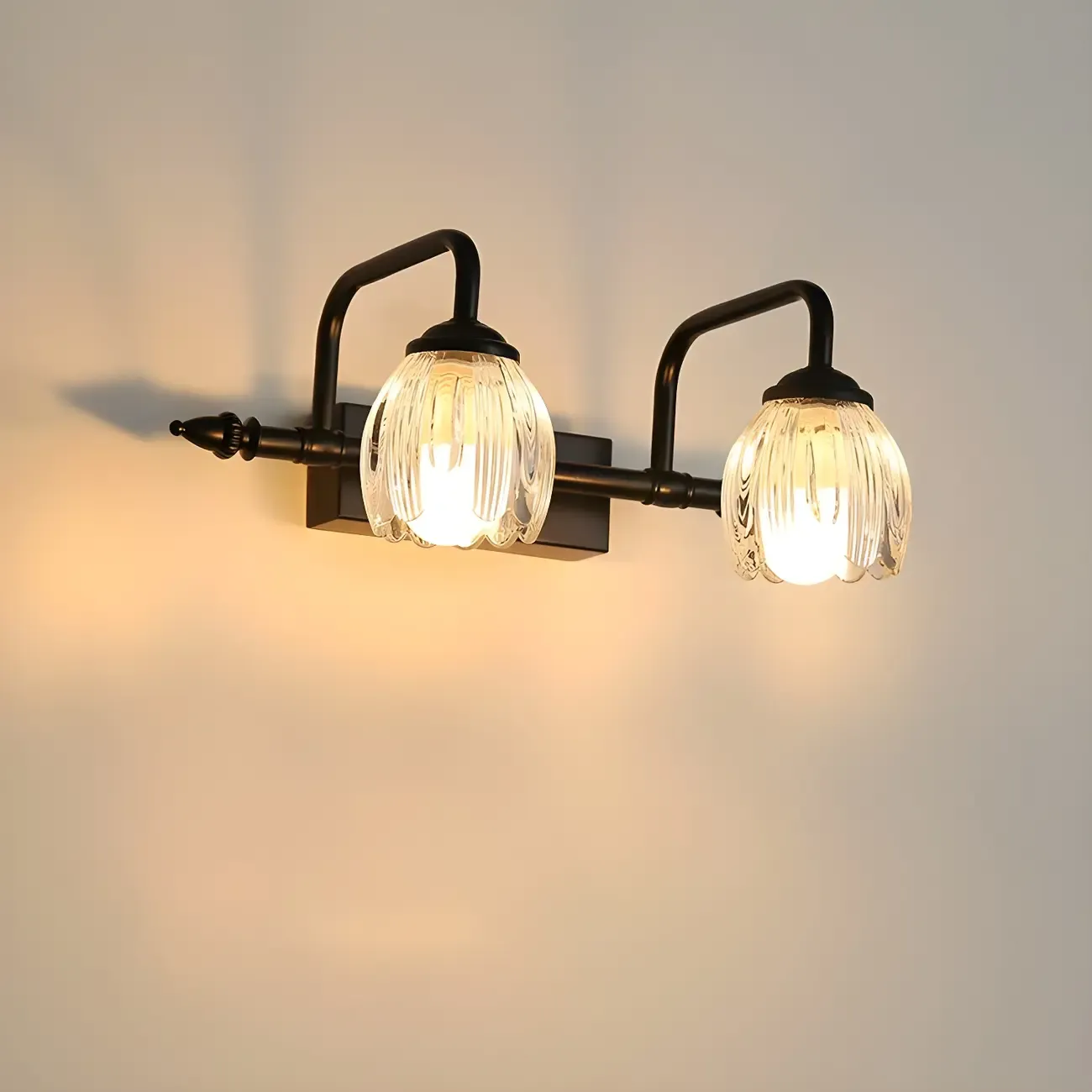 Elegant 3 heads Black Metal Wall Lamp with Crystal Globe