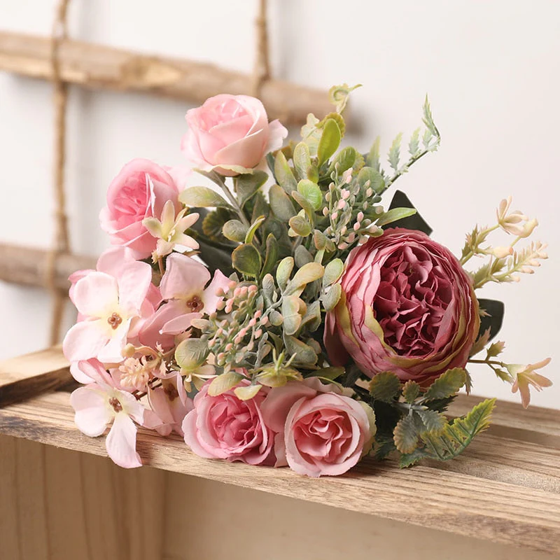 HULIANFU White Silk Artificial Roses Flowers Wedding Home Autumn Decoration High Quality Big Bouquet Luxury Fake Flower Arrangement Bulk - Deanwangkt
