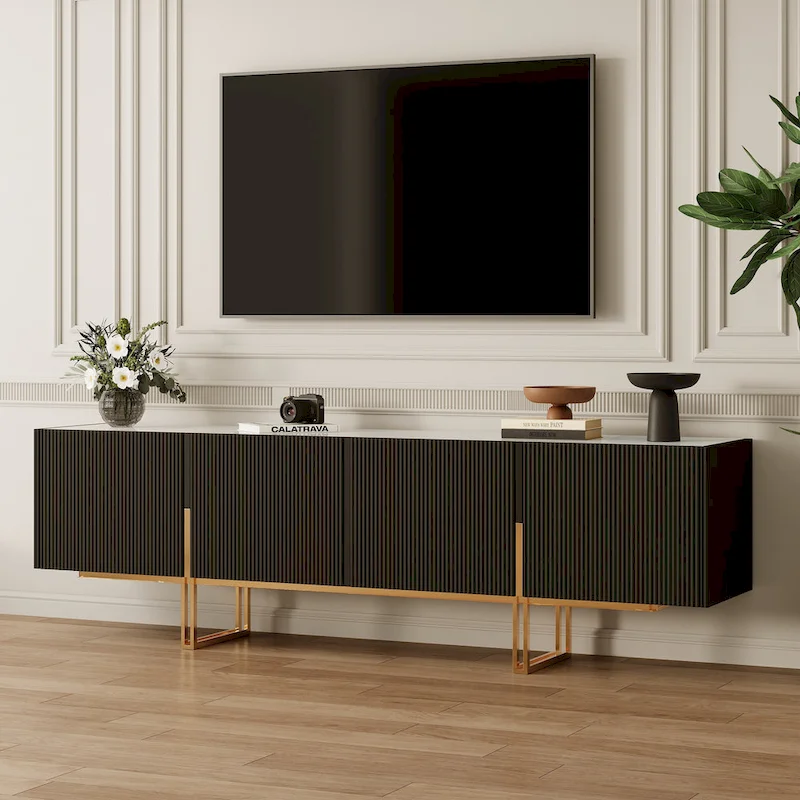 78.7 TV Stand, Entertainment Center with Faux Marble Top
