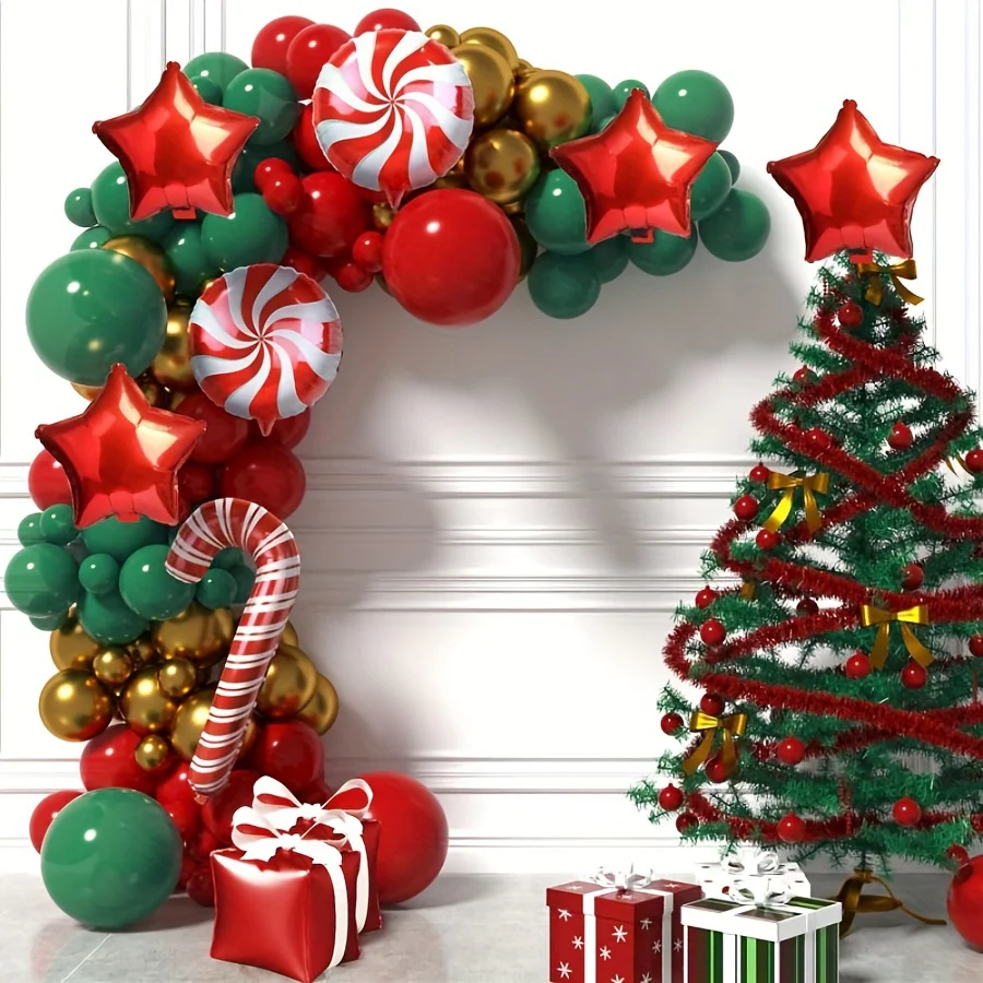 Christmas Balloons Garland Arch Kit - Red Green Gold Confetti Balloons With Candy Mylar Balloons For Christmas Holiday Candy Theme Baby Shower Birthday Xmas Party - Deanwangkt