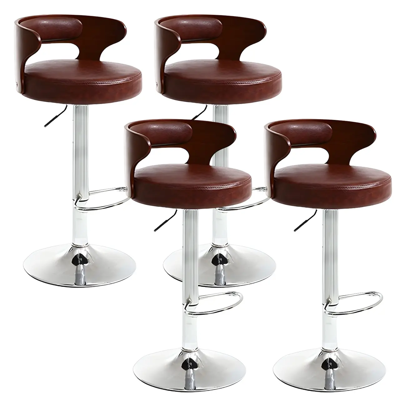 Adjustable Round Leather Swivel Bar Stools with Back