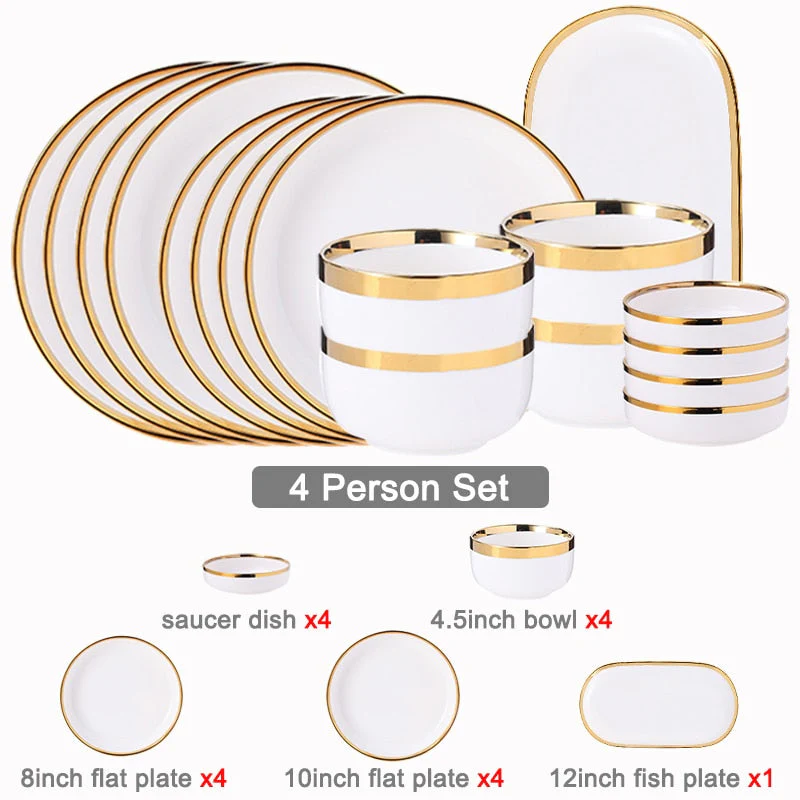 HULIANFU White Porcelain Plates for Food Dinner Set Dishes Salad Soup Bowl Ceramic Plates and Bowls Set Tableware Set Service for 4/6/8 - Deanwangkt