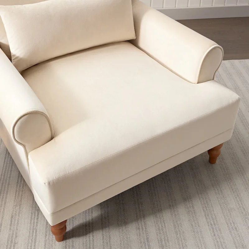 Beige 37.8 Velvet Accent Chair