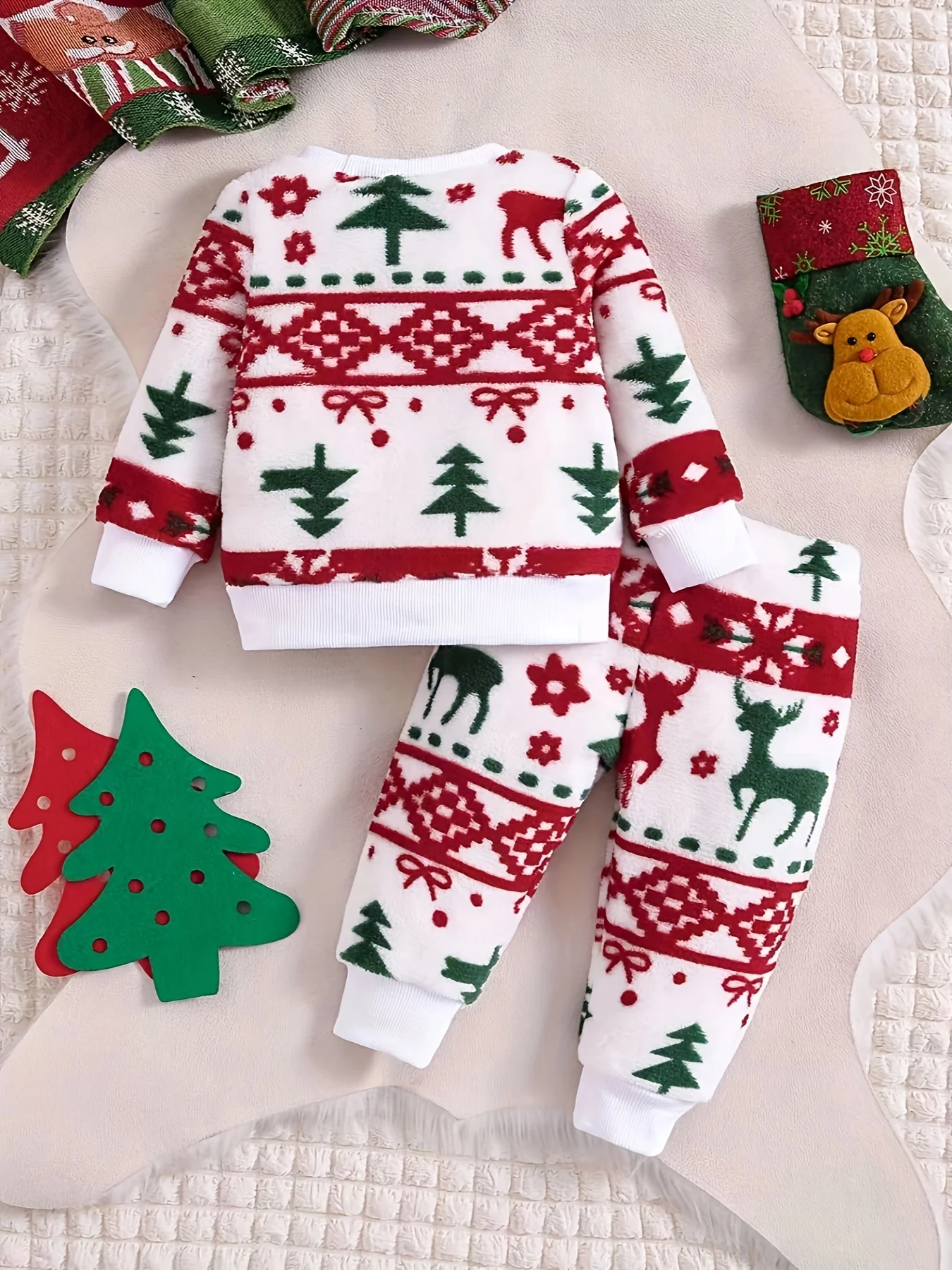 Baby Girl Christmas Fashionable Cartoon Pattern Autumn And Winter Flannel Suit Children's Warm New Two-piece Underwear - Deanwangkt