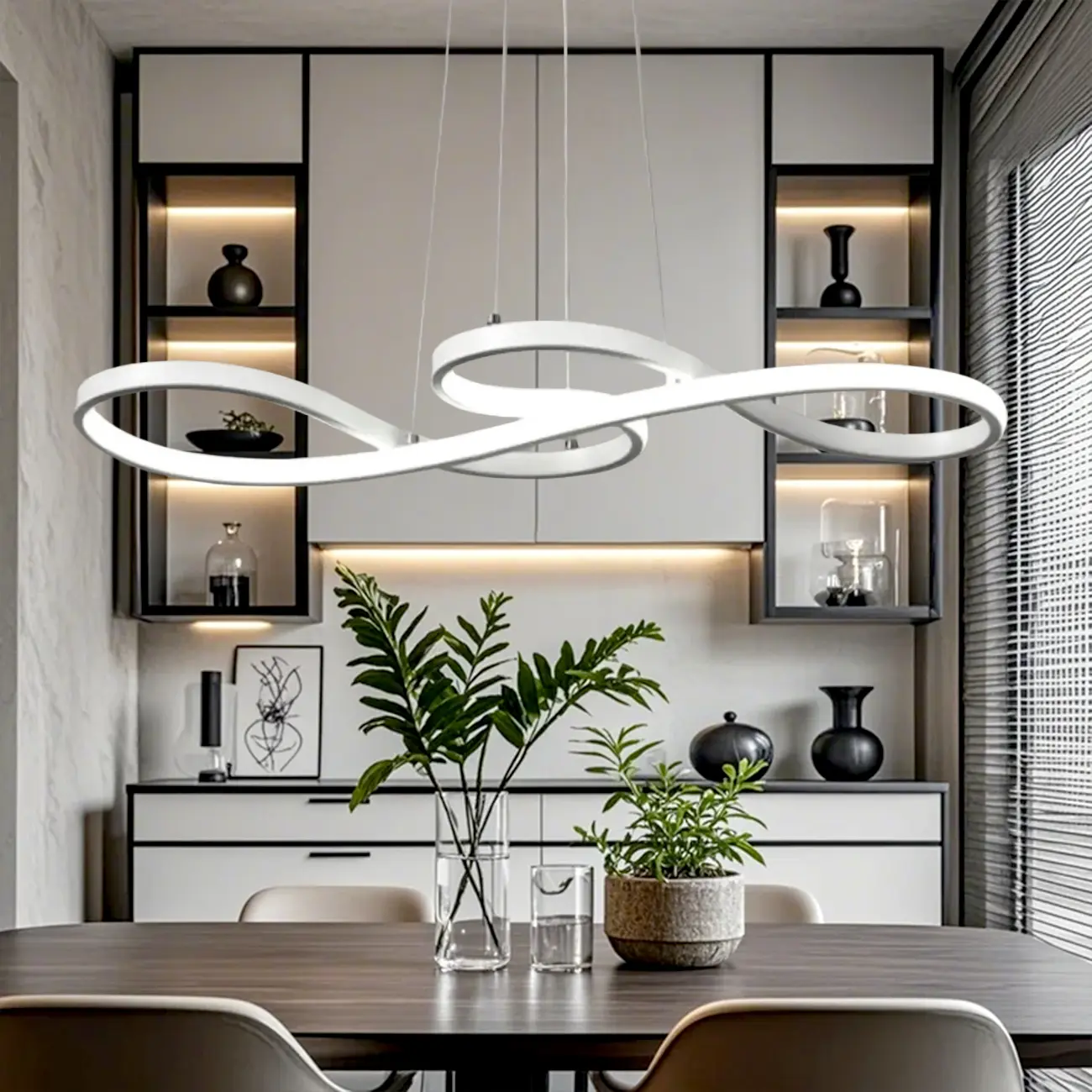 Modern White Linear LED Island Pendant Light with Multi Dimming