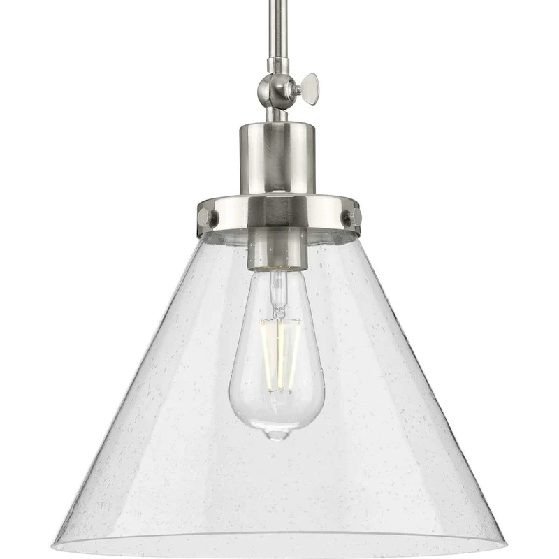 Hinton Collection 1-Light Seeded Glass Brushed Nickel Pendant Light - 12 in x 12 in x 12.5 in